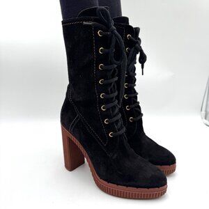 TOD'S  Altraversione  Suede Tall Boots high 4”  heel Tie and zipper Black womans